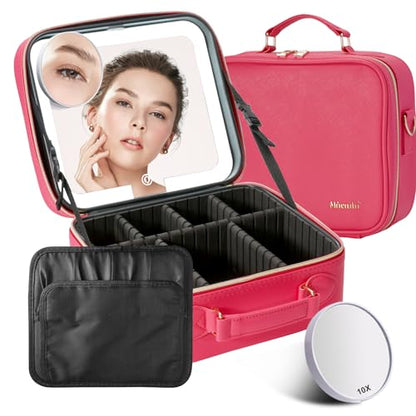 Mocado Travel Makeup Bag with Mirror Makeup Case with 10x Magnifying Mirror - color: Red