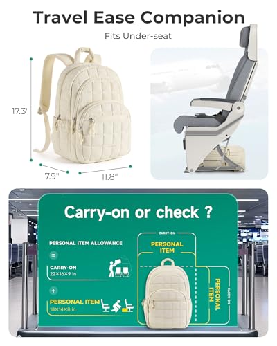 BAGSMART Travel Backpack for Women, 15.6" College Laptop Backpack, Beige - color: Vanilla, size: Standard 15.6 Inch