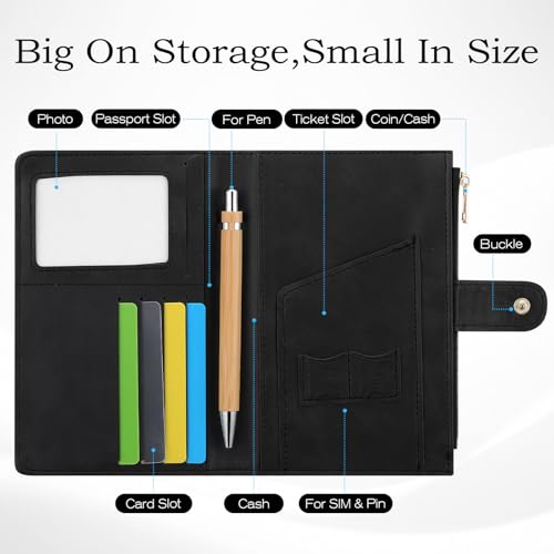 Leather Passport Holder with RFID Blocking,Slim Travel Passport Wallet Case - color: Black