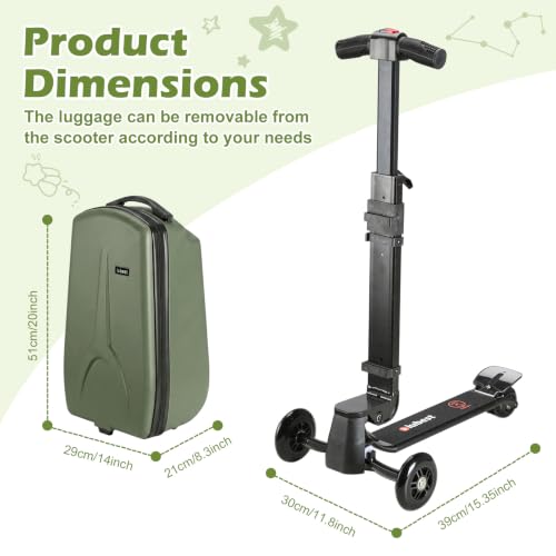Scooter Luggage for Kids Removable & Foldable Ride on Suitcase-Green - color: Olive Green