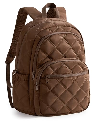 BAGSMART College Laptop Backpack,Cute Travel Backpack for Women,Quilted Computer Bookbag - color: 17-coffee Brown