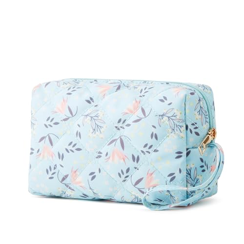 YTL Travel Makeup Bag, Puffer Cosmetic Organizer Bag for Women, 3 Pcs Sets - color: Light Blue Puffer