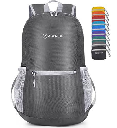 ZOMAKE Lightweight Packable Backpack, Foldable Small Travel Day Pack - color: Medium Grey