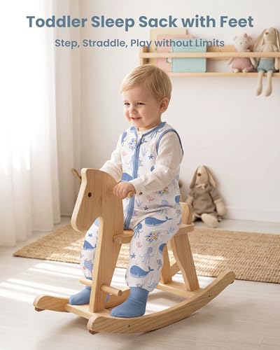 Toddler Sleep Sack with Feet 2-3T 0.5 Tog Sleep Sack with Legs - color: Blue Whale, size: 2-3T