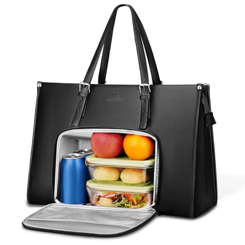 MATEIN 15.6 Inch Laptop Tote Bag with Insulated Lunch Compartment for Women - color: Black, size: 15.6 Inch