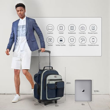 20" 2-in-1,Wheeled Travel Luggage Bag w/Telescopic Handle - color: JH-2560-Blue-20
