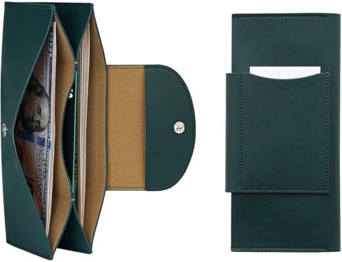 carrotez All-in-One Long Bifold 2-Tier PU Leather Wallet - Dark Green - color: Dark Green