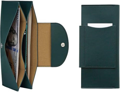 carrotez All-in-One Long Bifold 2-Tier PU Leather Wallet - Dark Green - color: Dark Green