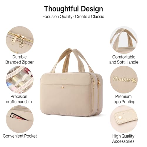 Hanke Hanging Travel Toiletry Bag with Jewelry Organizer, Apricot - color: Apricot