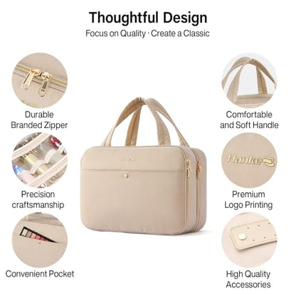 Hanke Hanging Travel Toiletry Bag with Jewelry Organizer, Apricot - color: Apricot