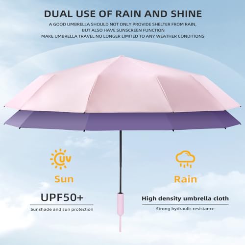 Folding Umbrella Anti-UV Compact Durable Folding Umbrella Auto Open Close Windproof Travel Umbrella Premium Grip Fits Backpack - color: Cherry blossom pink