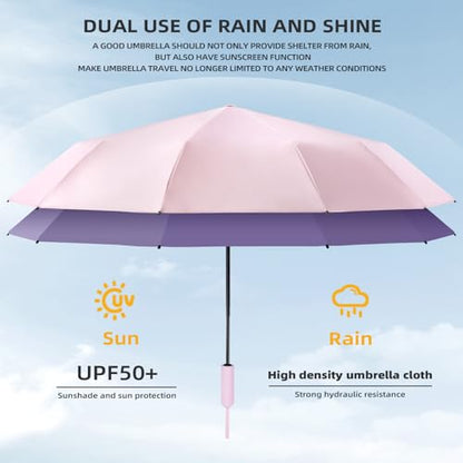Folding Umbrella Anti-UV Compact Durable Folding Umbrella Auto Open Close Windproof Travel Umbrella Premium Grip Fits Backpack - color: Cherry blossom pink