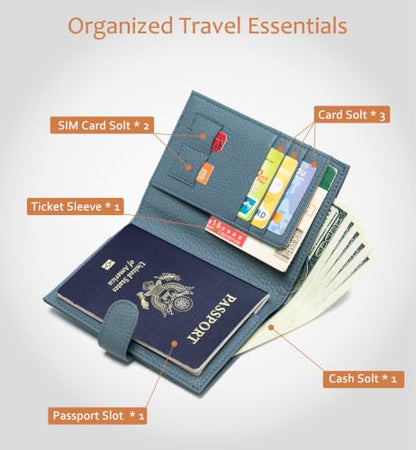 Leather RFID Blocking Slim Passport Holder for Travel Women - color: Denim Blue