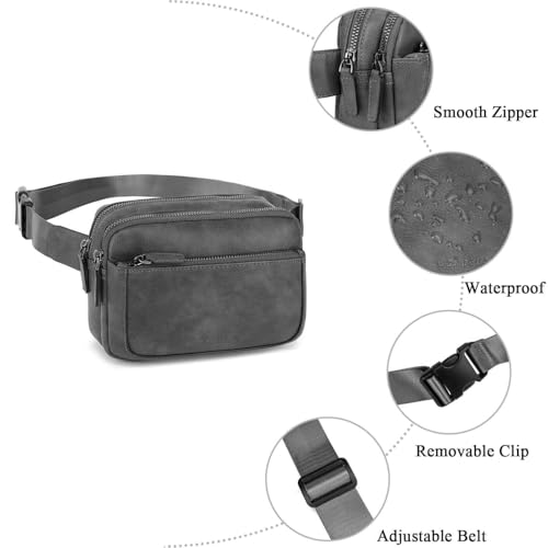Fanny Packs for Women, Large Vegan Leather Waterproof Belt Bag, Gray - color: Grey