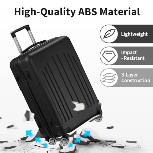 Karl home Luggage Set 3 Piece Hardshell Suitcases with TSA Lock, Black - color: Black, size: 3 Piece Set (20/24/28 Inch)