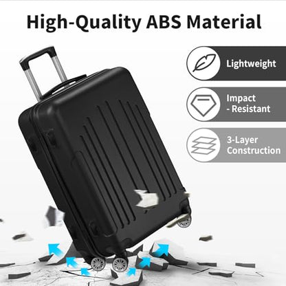 Karl home Luggage Set 3 Piece Hardshell Suitcases with TSA Lock, Black - color: Black, size: 3 Piece Set (20/24/28 Inch)