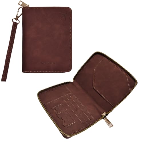 Passport Holder for Travel Wallet,RFID Detachable Wrist Strap Wallet - color: Brown