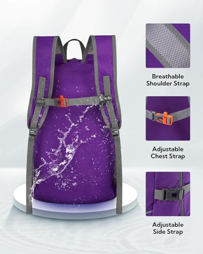 WATERFLY Large Lightweight Packable Hiking Backpack Foldable Travel Daypack - color: D-purple, size: 35L