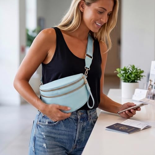 Checkered Crossbody Bags for Women Large Belt Bum Bag Nylon Fanny Packs with Adjustable Strap(Blue) - color: Blue