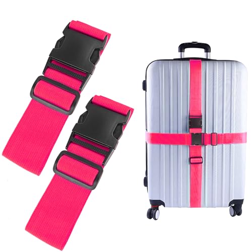 여행 가방 여행용 벨트 액세서리용 203.2cm(80인치) 수하물 스트랩, 2팩 핫핑크 - color: 로즈 2개
