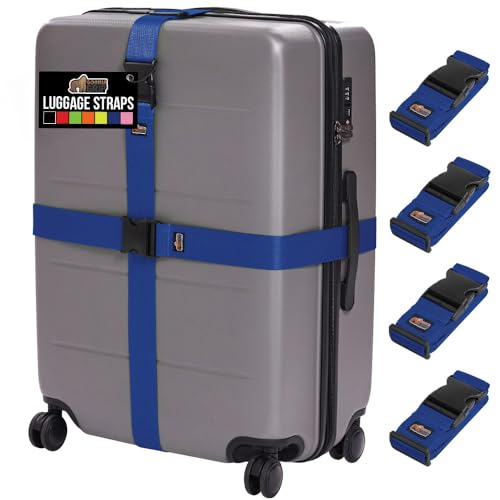GORILLA GRIP Heavy Duty Luggage Straps for Suitcase, 4 Pack, Blue - color: Blue