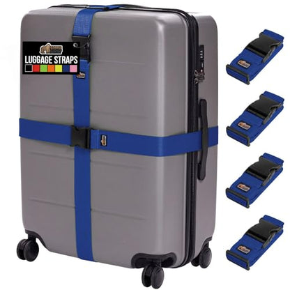 GORILLA GRIP Heavy Duty Luggage Straps for Suitcase, 4 Pack, Blue - color: Blue