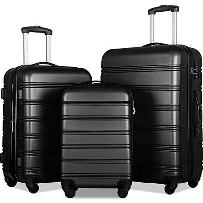 Merax Luggage Sets 3 Piece,Hard Case Suitcase 20/24/28 IN,Black - color: Black-2, style: 3 Piece-20+24+28
