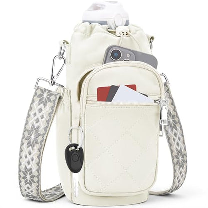 SYTRAH Water Bottle Carrier Bag with Strap, Insulated Corssbody Purse - color: White