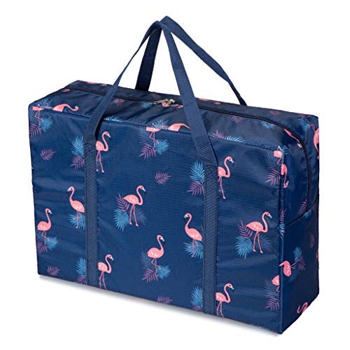 Carry-on Bag Foldable Flight Travel Duffel Luggage Lightweight Travel Duffle Tote Bags Waterproof Organizer Storage (Navy Blue Flamingo) - color: Navy Blue Flamingo