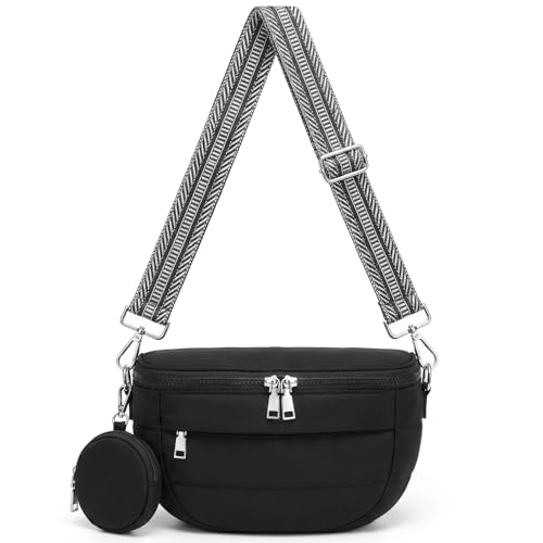 Crossbody Bum Bag for Women, Lightweight Puffy Purse Travel Black - color: Black