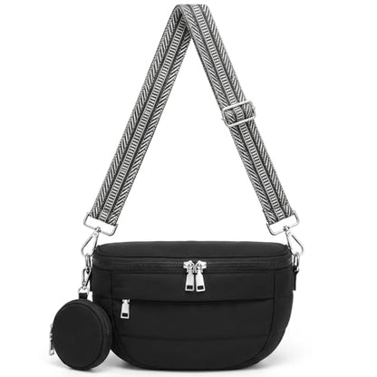 Crossbody Bum Bag for Women, Lightweight Puffy Purse Travel Black - color: Black