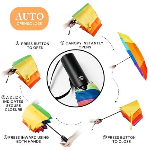 Rainbow Umbrella Windproof Automatic - 46/54inch Extra Large Double Canopy - color: 05.Rainbow 54Inch