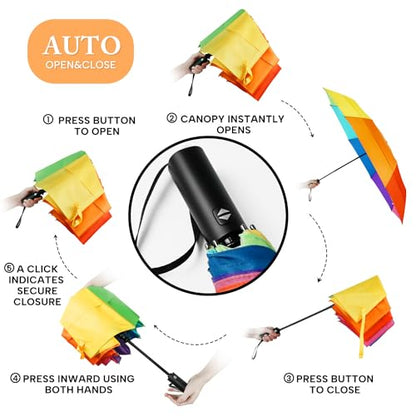 Rainbow Umbrella Windproof Automatic - 46/54inch Extra Large Double Canopy - color: 05.Rainbow 54Inch