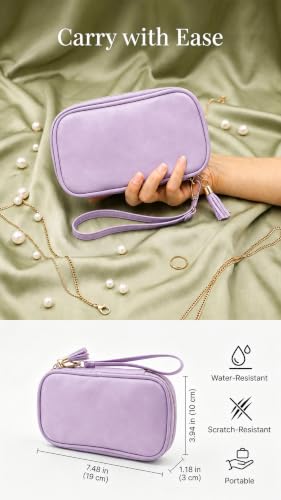 Lolalet Travel Jewelry Case Organizer, Ultra-Slim Soft Pouch -Lavender - color: Lavender