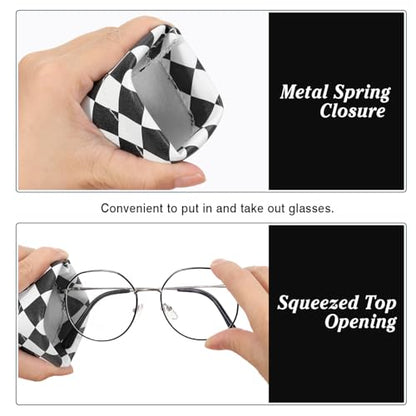 MoKo Squeeze Top Glasses Pouch, Portable Leather Soft Sunglasses Case Anti-Scratch Eyeglasses Bag Goggles Sleeve - color: Pink White + Black White, style: 2 Pack