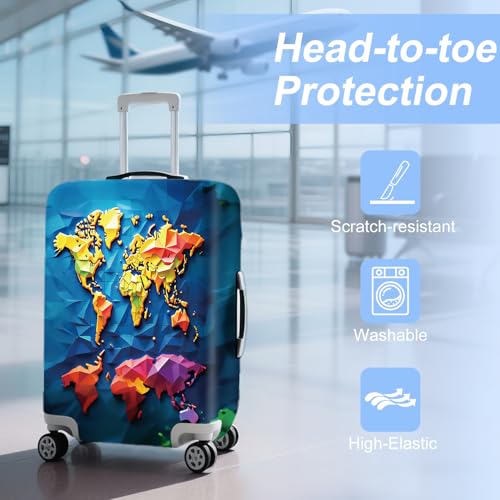 ANNA QUEEN Travel Luggage Cover Suitcase Protector Suitcase Cover Anti-Scratch,Stretchable Bag Cover Washable Durable Polyester - color: Map-Blue, size: L(fits 28-30Inch suitcase)