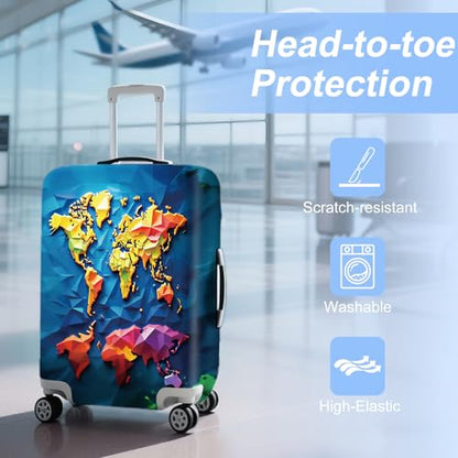ANNA QUEEN Travel Luggage Cover Suitcase Protector Suitcase Cover Anti-Scratch,Stretchable Bag Cover Washable Durable Polyester - color: Map-Blue, size: S(fits 20-22inch suitcase)