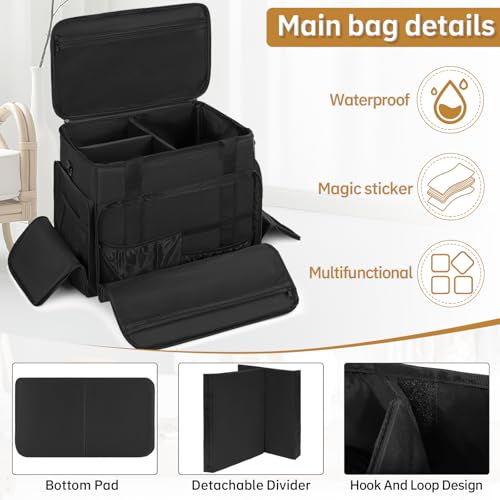Extra Large Makeup Bag with 3 Removable Pouches and 1 Brush Holder - color: Black