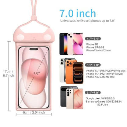 wellhouse Waterproof Phone Pouch, Waterproof Phone Case for iPhone17 16 15 14 Pro Max XS Samsung, IPX8 3D Cellphone Dry Bag Beach Essentials -2 Pack Meow Green & Pink 7.0 - color: 2 Pack - Meow Green & Pink 7.0"