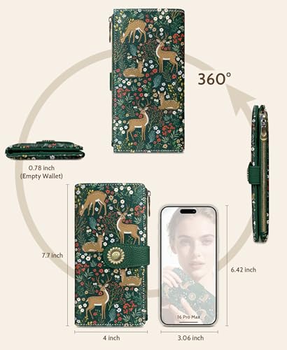 GIANCOMICS Cute Womens Wallet RFID, Flower Forest Credit Card Holder Bifold - color: Cute Deer