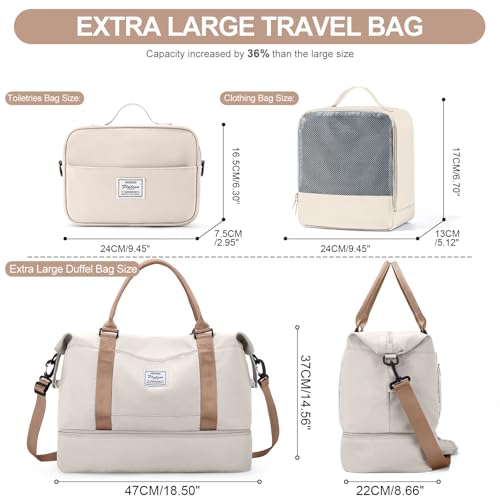 Weekender Bags for Women, Carry-On Overnight Travel Duffel Bag - color: Beige & Brown-3Pcs, size: Extra Large