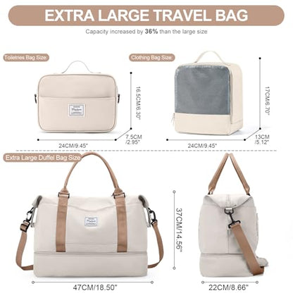 Weekender Bags for Women, Carry-On Overnight Travel Duffel Bag - color: Beige & Brown-3Pcs, size: Extra Large