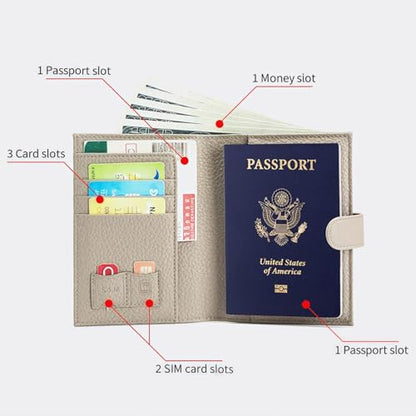RFID Passport Holder, Leather, RFID Blocking, Brown - color: brown