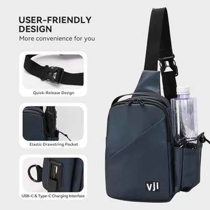 VJI Waterproof Sling Backpack, Adjustable Crossbody Sling Bag for Urban Travel