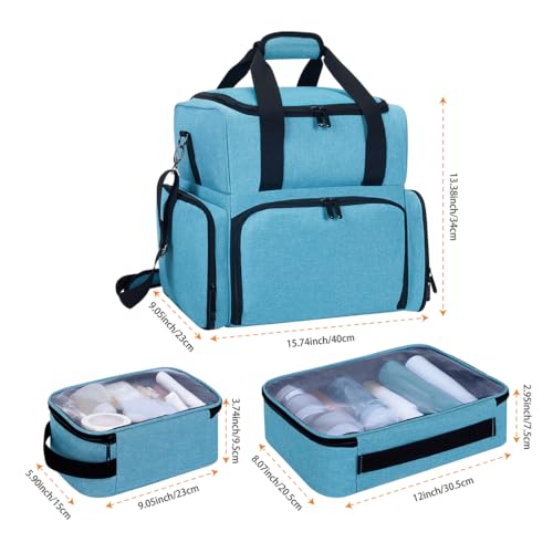 Large Makeup Bag with 3 Removable Case and 2 Removable Dividers,Green - color: Lake Green