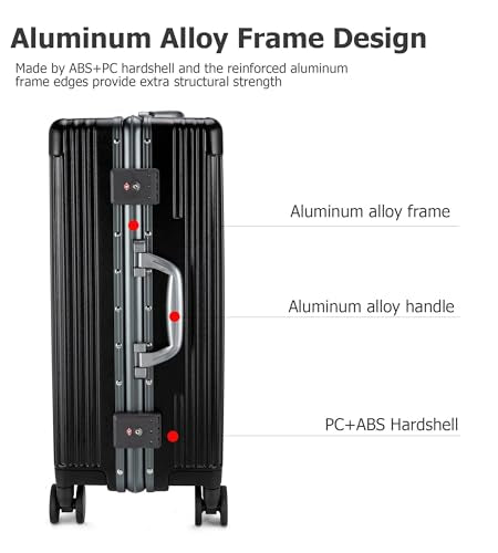 feilario PC Hardside Carry On Luggage, Aluminum Frame, TSA Lock, Cup Holder - color: A-Jet Black