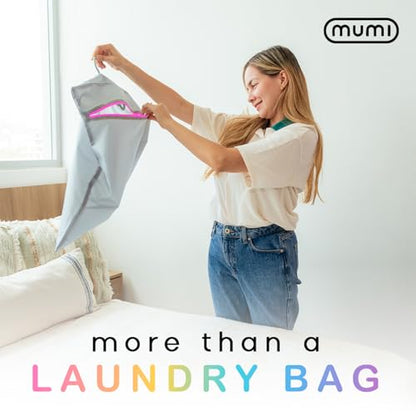 MUMI Smell-Proof Travel Laundry Bag with Folding Hanger, Blue - color: Blue