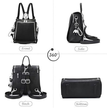 Convertible Backpack Purse Women - Fashion Tote Backpack, Shoulder Bag, Black Travel Backpack for College, Work, Casual