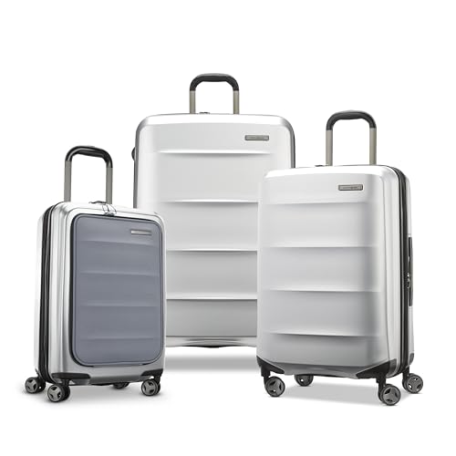 Samsonite Octiv Pro 3-Piece Hardside Lightweight (21/24/28) Front Pocket Carry-On Pro, Medium & Large-Checked Luggage Set, Expandable, Four Spinner Wheels, Adjustable Handle, TSA Lock – Silver - color: Aluminum Silver, size: 3-Piece Set (Pro 21 with Front