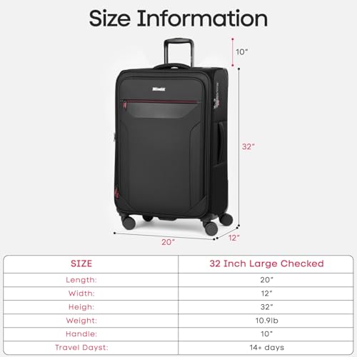 Softside Suitcases w/Wheels 32 Inch Luggage,Expandable 20% - color: Black, size: Checked-Extra Large 32 inch